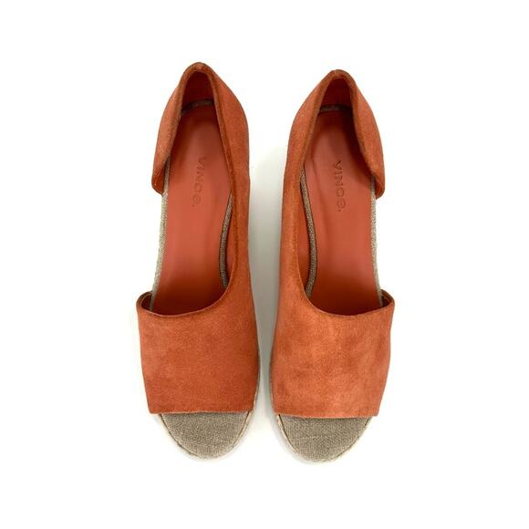 Vince Sonora Orange Suede Wedge Sandal Size 8 Espadrille Platform Open Toe Comfy - Picture 12 of 14